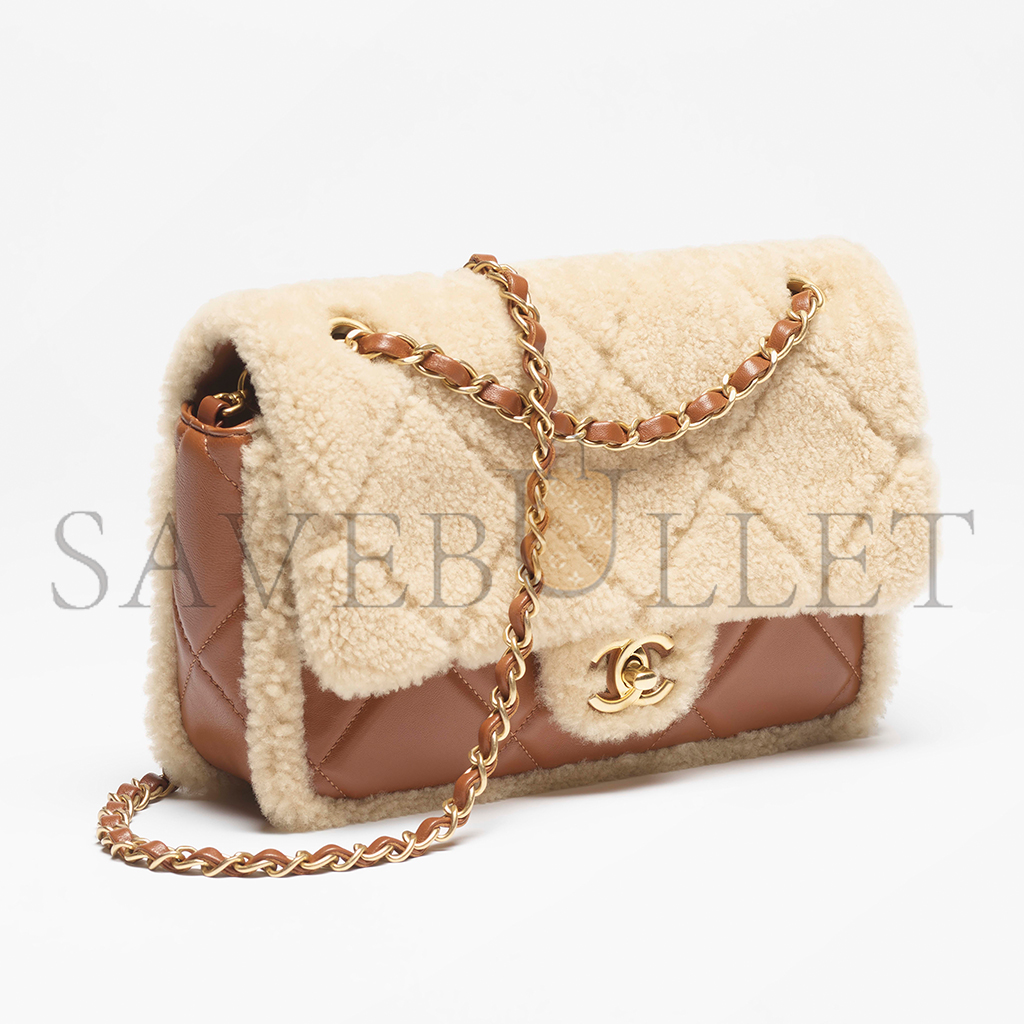 CHANEL SHEARLING LAMBSKIN & GOLD-TONE METAL FLAP BAG AS5148 (18*12*6cm)